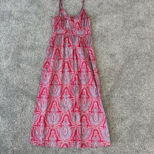 J. Crew Paisley Maxi Dress Cami Sundress Cute Coral Resort Boho Cotton Women US6